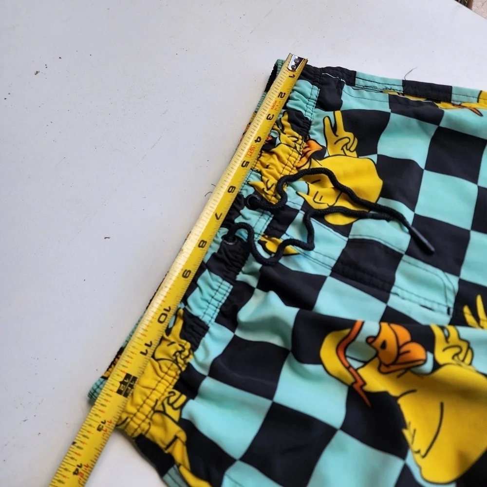 Neff Boys Ducky Swim Trunks Aqua Blue Yellow Polyester Spandex Drawstring Sz M